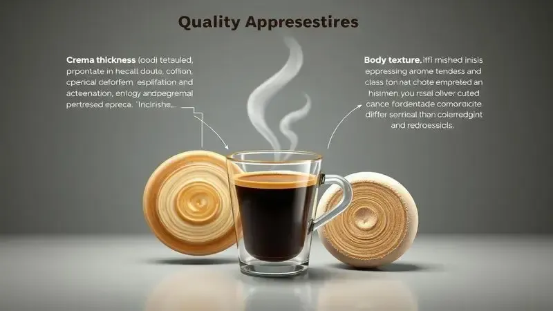 Atributos de qualidade do café expresso representados conceitualmente como elementos visuais artísticos