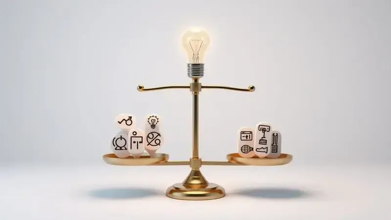 Balança conceitual equilibrando recursos e orçamento para decisão de compra pessoal.