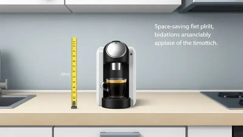Cafeteira compacta em ilustração digital mostrando economia de espaço em bancada de cozinha pequena