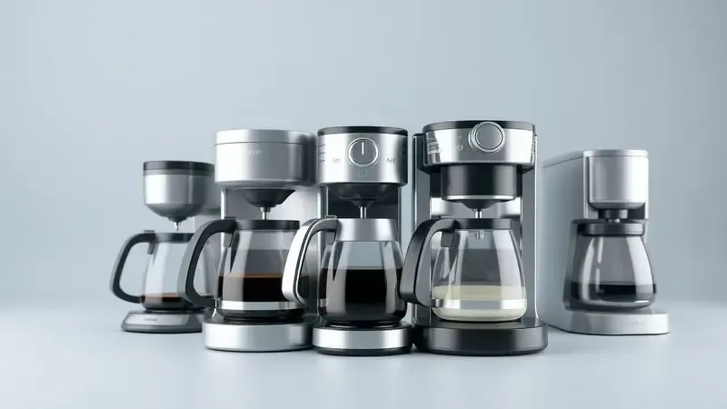 Ilustração conceitual de comparação entre diferentes modelos de cafeteiras.