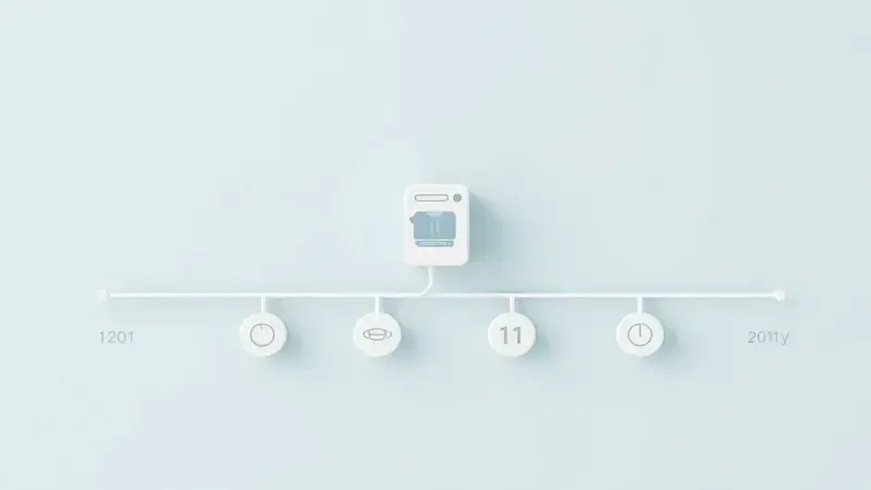 Ilustração conceitual de um calendário ou linha do tempo mostrando a frequência recomendada para manutenção da cafeteira.