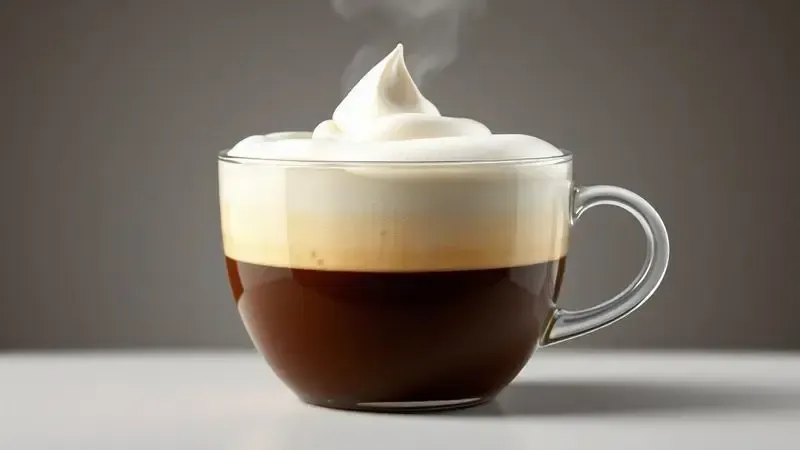 Ilustração artística de xícara de café com camada cremosa espessa em primeiro plano destacando textura