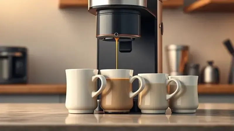 Ilustração conceitual da capacidade da cafeteira mostrando xícaras de café sendo preenchidas