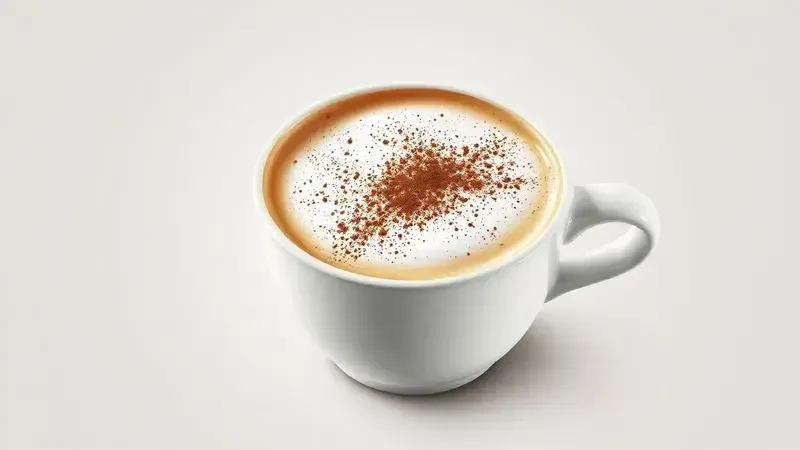 Cappuccino clássico com espuma de leite e cacau em pó em ilustração digital realista