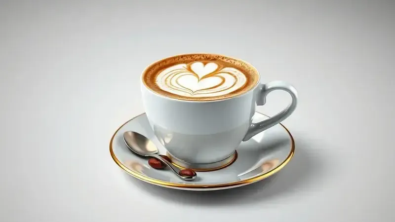 Cenário conceitual de um cappuccino profissional com arte latte e espuma de leite cremosa e densa.