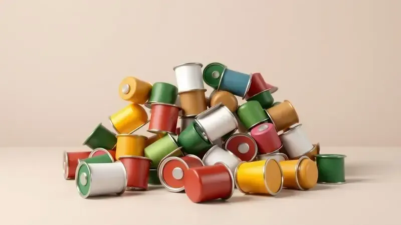 Cápsulas de café coloridas em composição artística em ilustração digital realista
