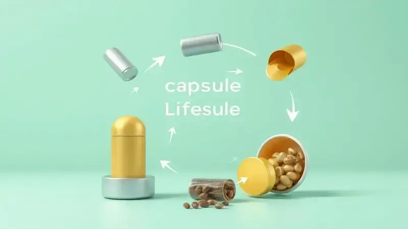 Ciclo de vida sustentável das cápsulas de café ilustrado em render 3D