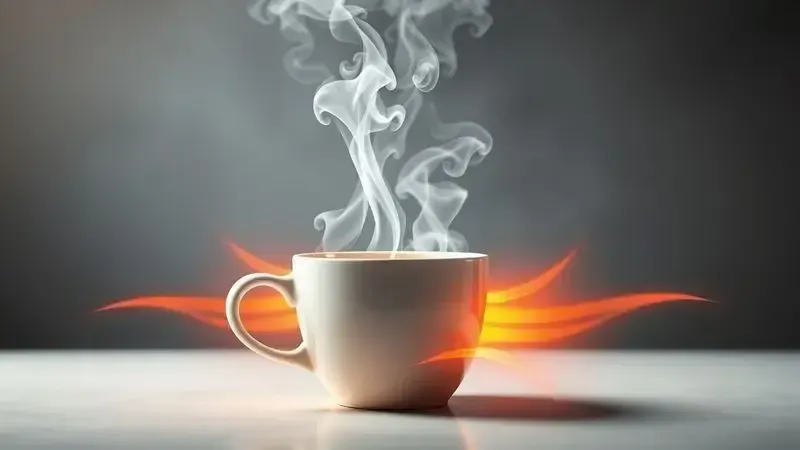 Ilustração conceitual da perda de calor do café, mostrando vapor e ondas de calor saindo da xícara