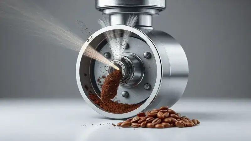 Render conceitual mostrando a limpeza interna de um moedor de café para preservar o sabor