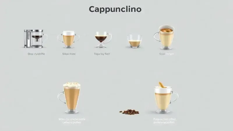 Ilustração do passo a passo para preparar um cappuccino perfeito em casa