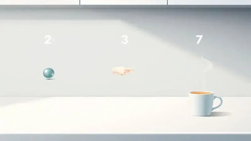 Ilustração conceitual de sequência de uso da cafeteira Dolce Gusto: colocar cápsula, pressionar botão, café pronto.