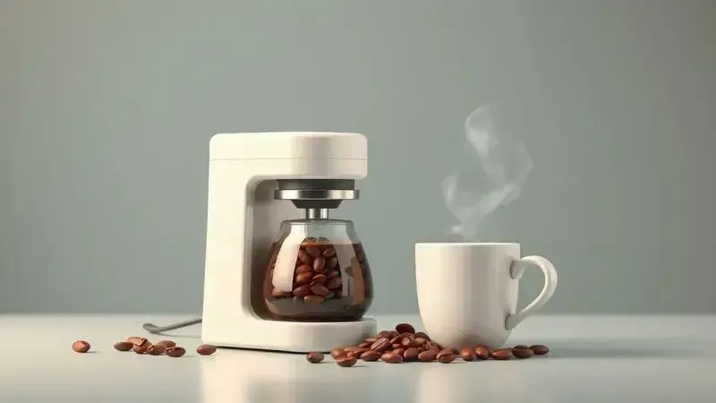 Ilustração conceitual do processo de preparo de café com cafeteira elétrica.