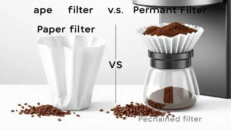 Comparação visual entre filtro de papel e filtro permanente para cafeteira, mostrando diferenças texturais.