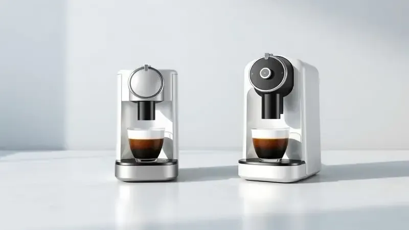 Comparação conceitual entre dois modelos diferentes de máquinas de café compactas