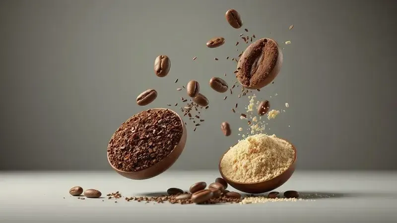 Comparação artística dos tipos de moagem de grãos de café para cafeteira italiana