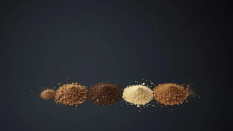 Comparação visual artística de diferentes tamanhos de moagem de café em superfície escura
