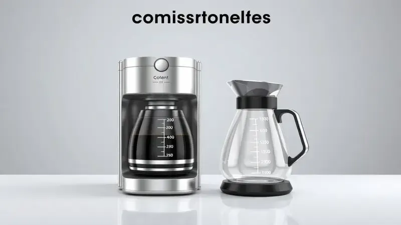 Cena conceitual de avaliação de compatibilidade entre cafeteira e jarra de reposição.