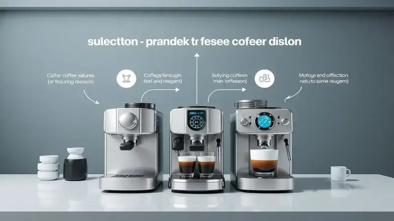 Conceito artístico de escolha de máquina de café comparando características e design