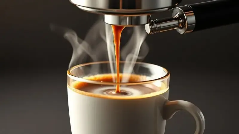Conceito artístico do processo de extração de café espresso com crema densa e vapor