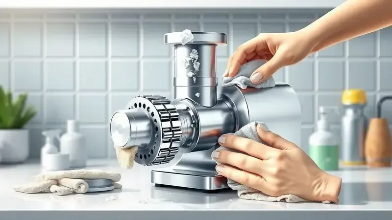Conceito visual artístico de limpeza e manutenção de componentes de moedor de café desmontado