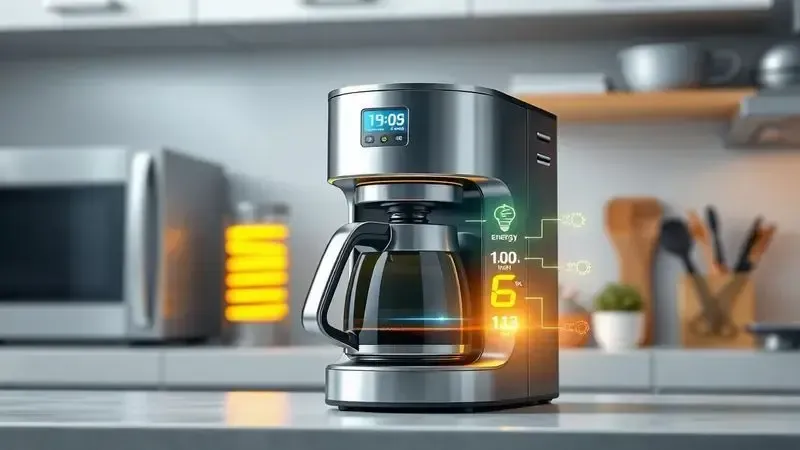 Ilustração conceitual do consumo energético e eficiência da cafeteira elétrica