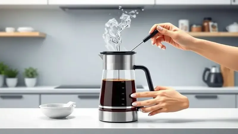 Cena conceitual de cuidados e manutenção adequada para cafeteiras com jarra térmica.