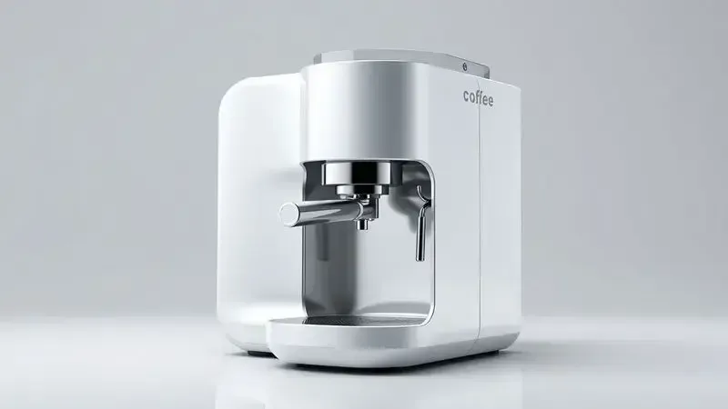 Ilustração conceitual do design moderno e construção elegante de uma cafeteira de cápsulas.
