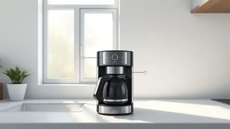 Ilustração realista de cafeteira moderna em cozinha minimalista com design intuitivo e fácil de usar