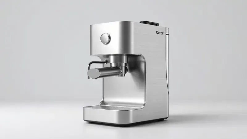 Render 3D conceitual do design moderno e compacto de uma máquina de café em cápsulas