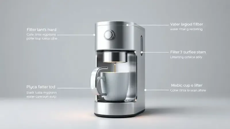 Ilustração conceitual dos principais recursos de uma cafeteira elétrica
