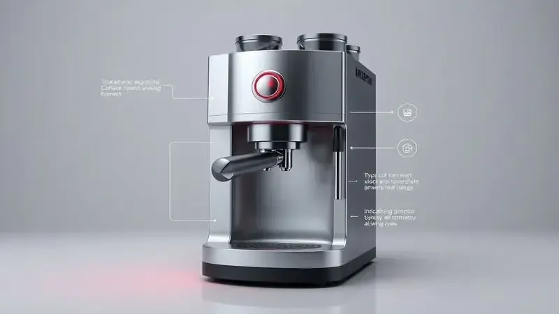 Ilustração conceitual de diagnóstico com luz indicadora vermelha em painel de cafeteira