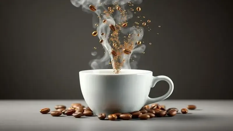 Representação conceitual da extração do sabor e aroma do café de cápsula.