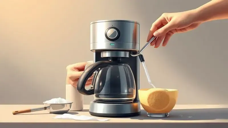 Ilustração conceitual de manutenção e cuidados com cafeteira para prolongar vida útil