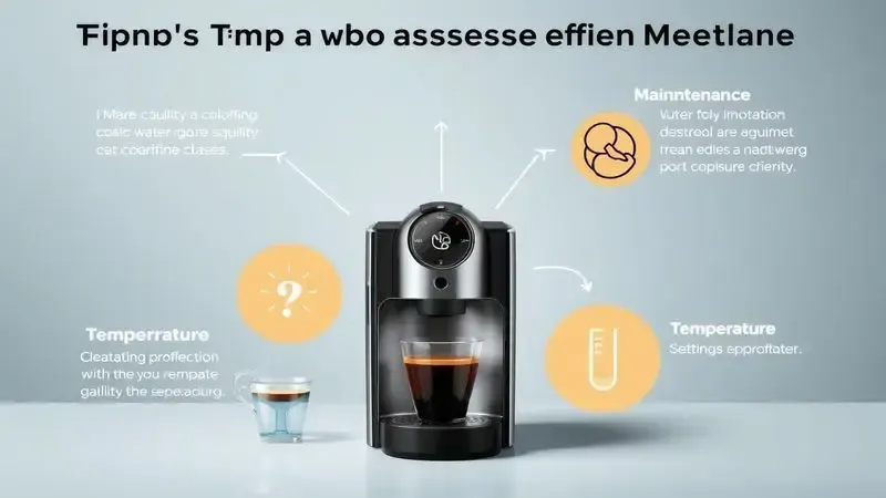Ilustração conceitual com dicas para otimizar uso e manutenção da cafeteira de cápsula.