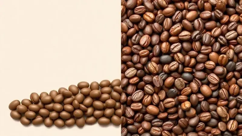 Comparação visual entre grãos de café tradicionais e gourmet, mostrando a diferença na variedade e qualidade.