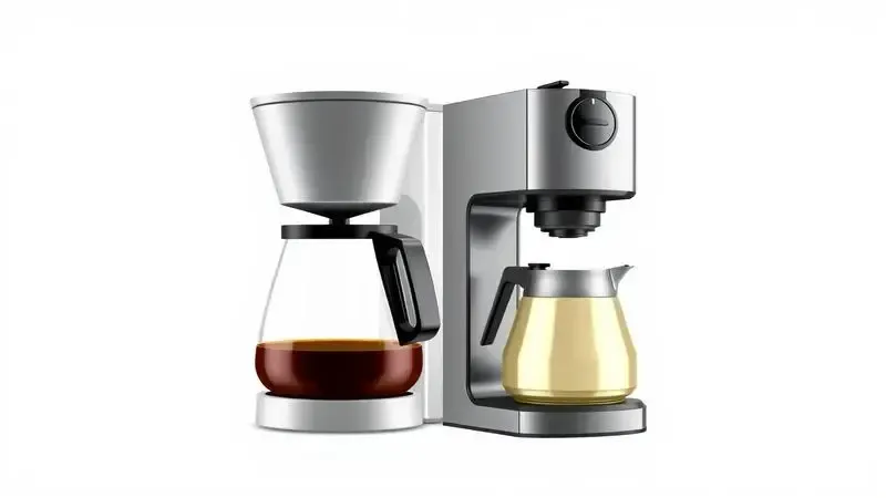 Representação ilustrativa das diferenças entre tipos de cafeteira: elétrica, cápsula, multibebidas e italiana.