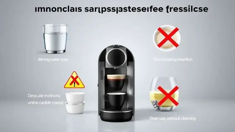 Ilustração conceitual dos erros comuns que danificam cafeteiras de cápsulas durante manutenção.
