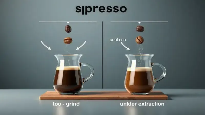 Ilustração conceitual dos erros comuns na preparação do café expresso e suas correções