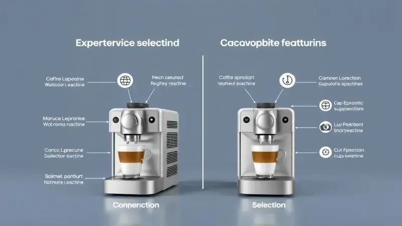 Conceito visual ilustrando como escolher a melhor cafeteira para cappuccino baseado em características