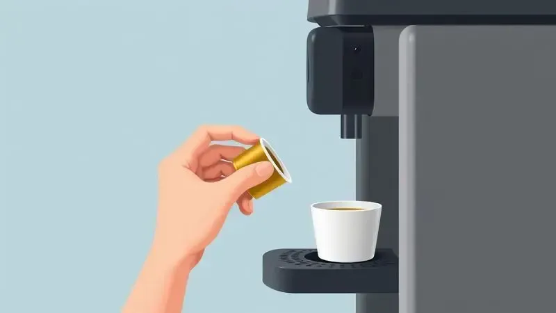 Ilustração conceitual mostrando a facilidade de preparo de bebidas com cápsulas de café.