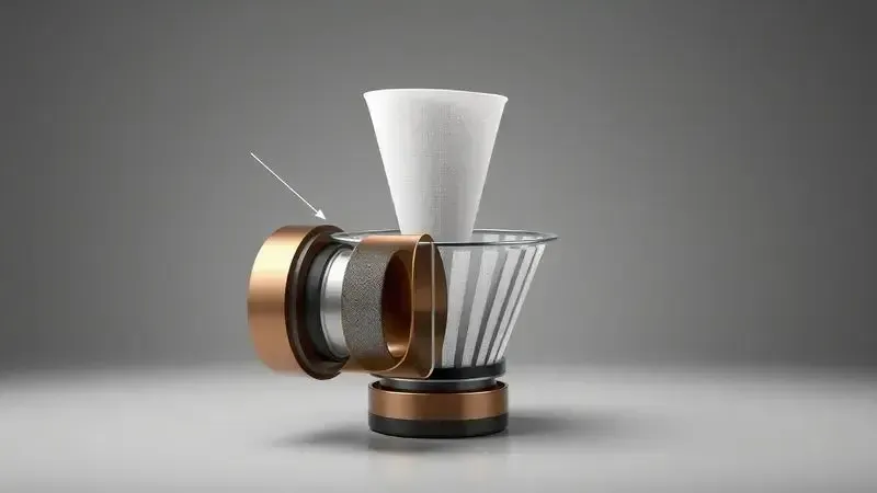 Mecanismo conceitual de filtro de café removível em visão artística 3D