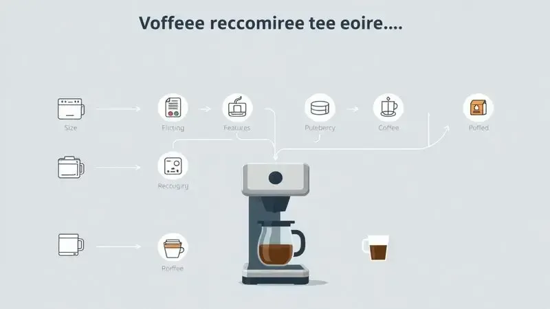 Fluxograma ilustrativo para ajudar na escolha da cafeteira ideal considerando tamanho, orçamento e preferências