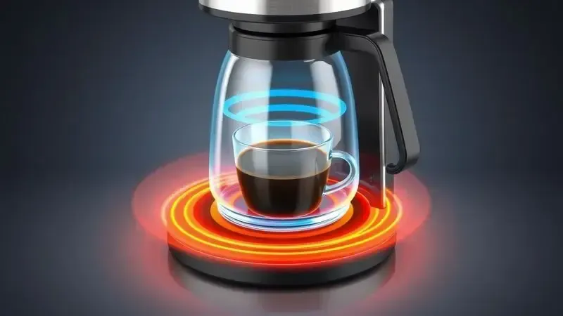Ilustração conceitual da função manter aquecido de cafeteira com visualização de calor.