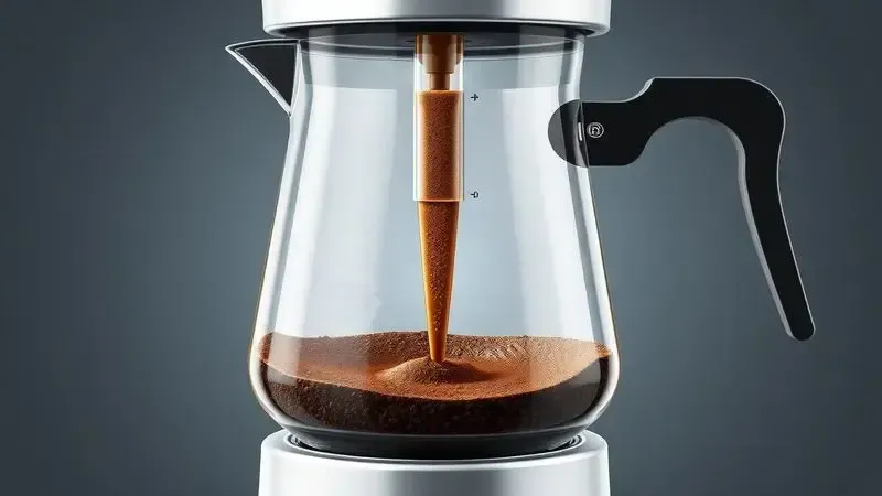 Diagrama ilustrativo em corte transversal mostrando o funcionamento interno de uma cafeteira italiana e o processo de extração do café
