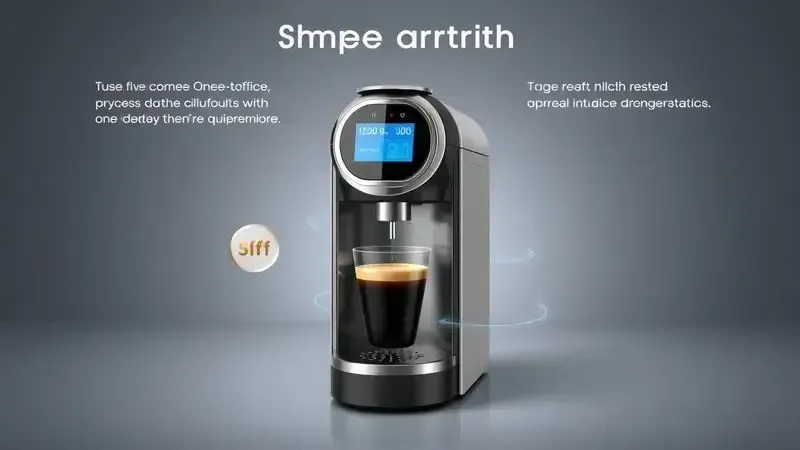 Representação artística do funcionamento simples e operação intuitiva de uma cafeteira de cápsulas.