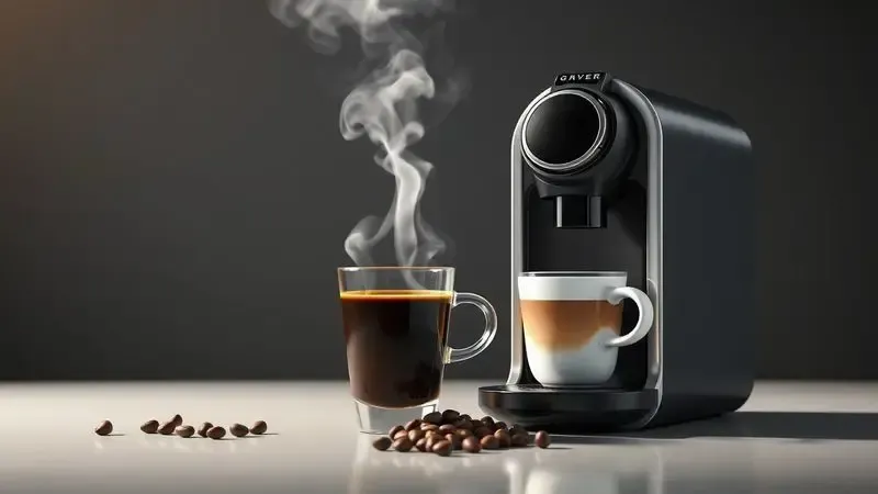 Cena conceitual do processo de extração de café com vapor saindo da xícara