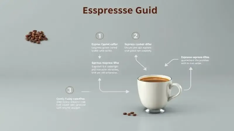Ilustração conceitual do processo de preparo de espresso perfeito com cafeteira em etapas