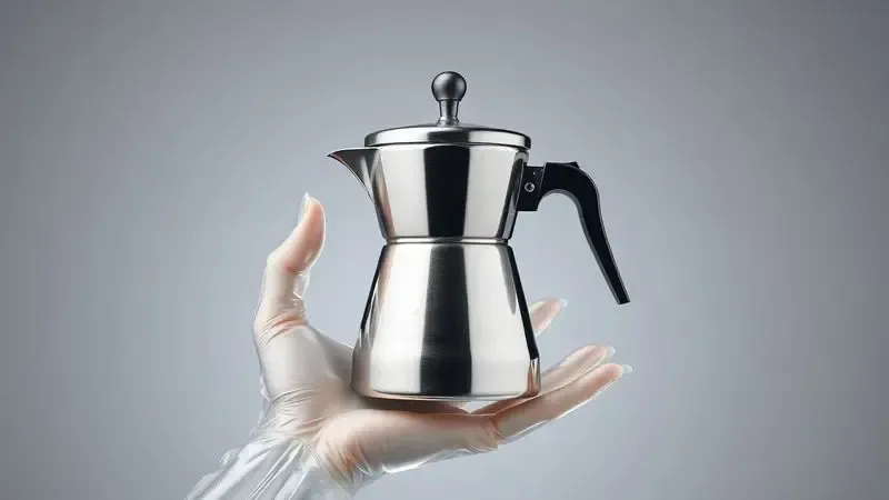 Conceito de jarra de café em aço inoxidável destacando durabilidade e brilho do material