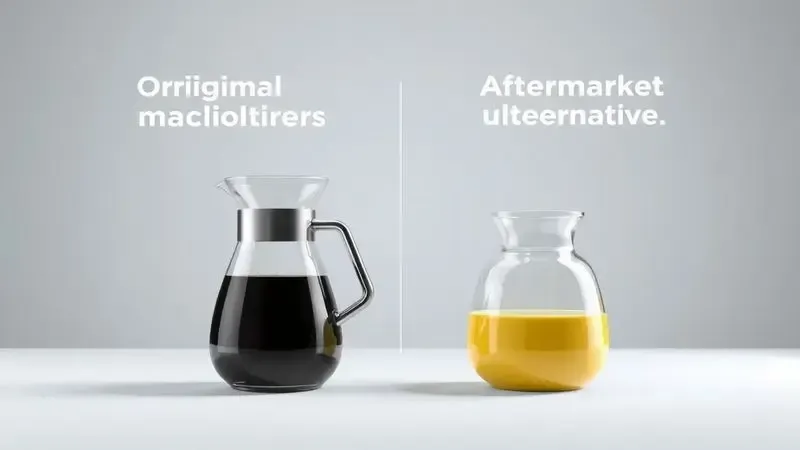 Comparação conceitual entre jarra original e paralela para cafeteira, simbolizando escolha de qualidade.