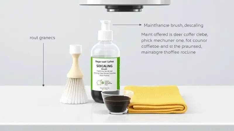 Conjunto de itens para limpeza e manutenção preventiva de máquina de café espresso.